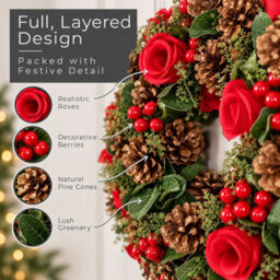 Neo 50Cm Christmas Traditional Festive Door Wreath Red Berries Pine Cones - thumbnail 4