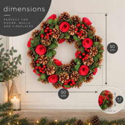 Neo 50Cm Christmas Traditional Festive Door Wreath Red Berries Pine Cones - thumbnail 6