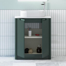 Royal Bathrooms Avenza 600mm Deep Moss Green Floor Standing Bathroom Vanity Unit 2 Door With Lyon Basin - thumbnail 5