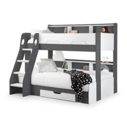 Orion Grey And White Wooden Storage Triple Sleeper Bunk Bed Frame - 3Ft Single Top And 4Ft Small Double Bottom - thumbnail 8