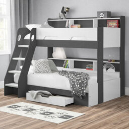Orion Grey And White Wooden Storage Triple Sleeper Bunk Bed Frame - 3Ft Single Top And 4Ft Small Double Bottom