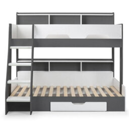 Orion Grey And White Wooden Storage Triple Sleeper Bunk Bed Frame - 3Ft Single Top And 4Ft Small Double Bottom - thumbnail 7