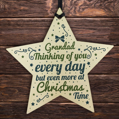 Red Ocean In Memory Hanging Wooden Star Christmas Tree Decoration Grandad Memorial Bauble Remembrance Keepsake - image 1