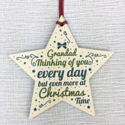 Red Ocean In Memory Hanging Wooden Star Christmas Tree Decoration Grandad Memorial Bauble Remembrance Keepsake - thumbnail 5
