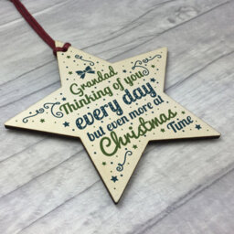 Red Ocean In Memory Hanging Wooden Star Christmas Tree Decoration Grandad Memorial Bauble Remembrance Keepsake - thumbnail 3
