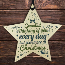 Red Ocean In Memory Hanging Wooden Star Christmas Tree Decoration Grandad Memorial Bauble Remembrance Keepsake - thumbnail 1