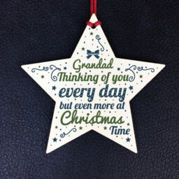 Red Ocean In Memory Hanging Wooden Star Christmas Tree Decoration Grandad Memorial Bauble Remembrance Keepsake - thumbnail 2
