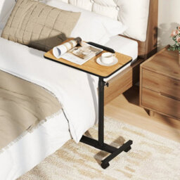 Overbed Table Tilting Bedside Table W/ Lockable Wheels Brown - thumbnail 3