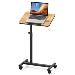 Overbed Table Tilting Bedside Table W/ Lockable Wheels Brown - thumbnail 4