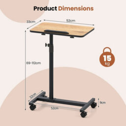 Overbed Table Tilting Bedside Table W/ Lockable Wheels Brown - thumbnail 2