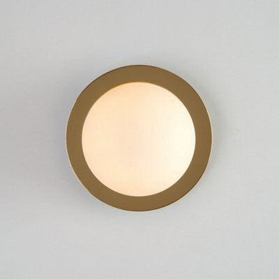 Houseof Frosted Glass Opal Ball Shade Disk Wall Light Bathroom Compatible - Gold Brass - image 1