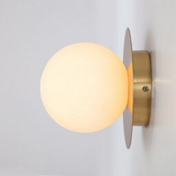 Houseof Frosted Glass Opal Ball Shade Disk Wall Light Bathroom Compatible - Gold Brass - thumbnail 6