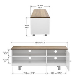 "Avf Whitesands 1.2M Tv Stand, For Tvs Up To 60"" - Satin White & Wood" - thumbnail 6