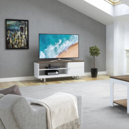 "Avf Whitesands 1.2M Tv Stand, For Tvs Up To 60"" - Satin White & Wood" - thumbnail 2