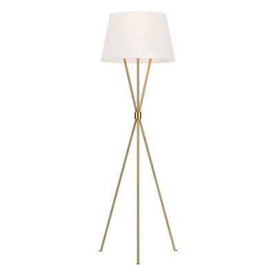 Elegant White Shade Led Floor Lamp With Tripod Base And Burnished Brass Finish - image 1