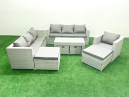 Fimous Outdoor Rattan Garden Furniture Set Grey Cushions Luxury 11 Seater Chair And Coffee Table For Conservatory,patio - thumbnail 2