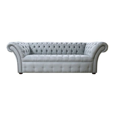 Chesterfield 3 Seater Buttoned Seat Sofa Settee Tweed Lime Fabric In Balmoral Style - image 1