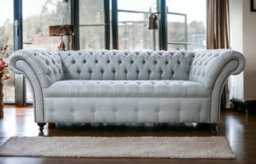 Chesterfield 3 Seater Buttoned Seat Sofa Settee Tweed Lime Fabric In Balmoral Style - thumbnail 3