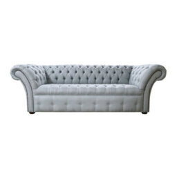 Chesterfield 3 Seater Buttoned Seat Sofa Settee Tweed Lime Fabric In Balmoral Style - thumbnail 1