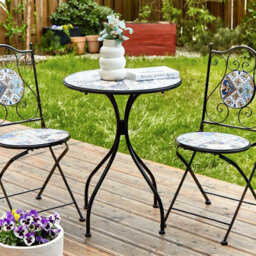 Wyld And Coco Garden Luxe Black Metal Bistro Table 60Cm - Ceramic Mosaic Top, Vintage Outdoor. - thumbnail 2