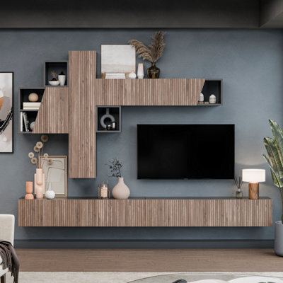 Decorotika Campobasso Moduler Modern Tv Unit Wall Mount Customizable Layout Black Alina - image 1
