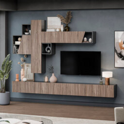 Decorotika Campobasso Moduler Modern Tv Unit Wall Mount Customizable Layout Black Alina - thumbnail 2