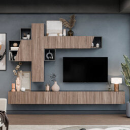 Decorotika Campobasso Moduler Modern Tv Unit Wall Mount Customizable Layout Black Alina - thumbnail 1