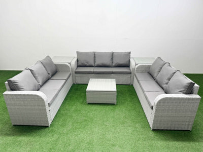 Fimous Pe Rattan Lounge Sofa Set 9 Seater Outdoor Garden Furniture Set Square Coffee Table 3 Seater Sofa 2 Side Table Light Grey - image 1