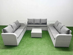 Fimous Pe Rattan Lounge Sofa Set 9 Seater Outdoor Garden Furniture Set Square Coffee Table 3 Seater Sofa 2 Side Table Light Grey - thumbnail 2