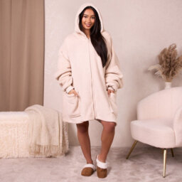 Ohs Zip Up Oversized Sherpa Fleece Hoodie Blanket Sweatshirt Jumper - Natural - thumbnail 5