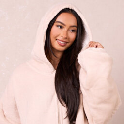 Ohs Zip Up Oversized Sherpa Fleece Hoodie Blanket Sweatshirt Jumper - Natural - thumbnail 4