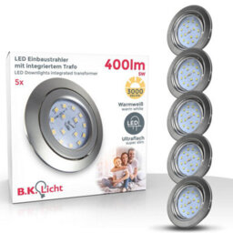 B.k.licht Set Of 5 Recessed Lights Led Downlights Spotlights Adjustable Warm White 400Lm Matt Nickel - thumbnail 2