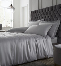 Catherine Lansfield Bedding Silky Soft Satin Duvet Cover Set With Pillowcases Silver Grey
