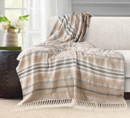 Velosso Zigzag Throw Multicoloured Aztec Design With Tassels, Soft Acrylic Blanket For Bed, Sofa Or Armchair, 90Cm X 100Cm - Beige