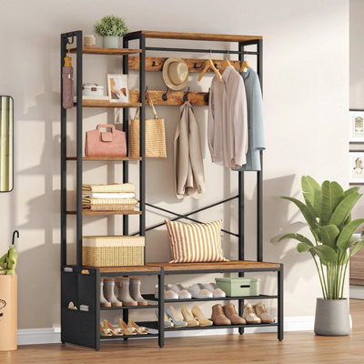 120 X 39.5 X182 Cm Hall Tree Coat Rack With Shoe Bench Storage - image 1