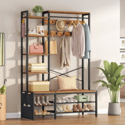 120 X 39.5 X182 Cm Hall Tree Coat Rack With Shoe Bench Storage - thumbnail 1