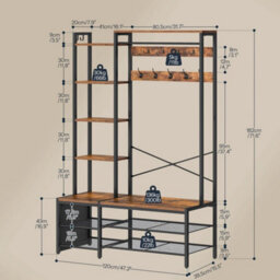 120 X 39.5 X182 Cm Hall Tree Coat Rack With Shoe Bench Storage - thumbnail 2