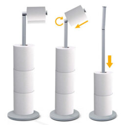 Crystals 2 In 1 Toilet Paper Holder Grey Bathroom Free Standing Tissue Roll Storage Rack - thumbnail 4