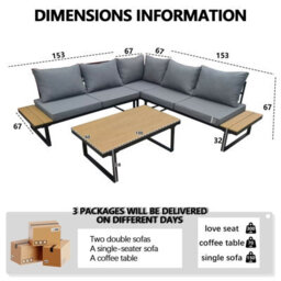 Birchtree 5-Seater Garden Furniture Set Corner Sofa Conversation Set W/coffee Table Grey - thumbnail 7