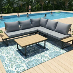 Birchtree 5-Seater Garden Furniture Set Corner Sofa Conversation Set W/coffee Table Grey - thumbnail 2