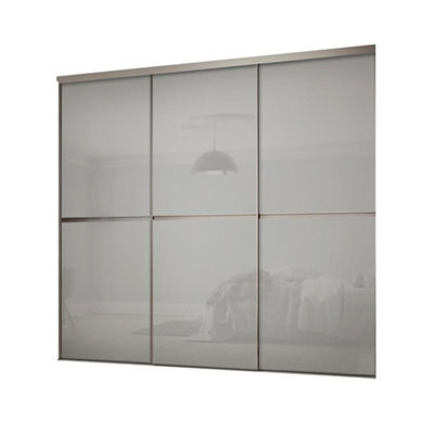 Spacepro Minimalist Mirror Panelled Non-Mirrored Matt Grey 3 Door Sliding Wardrobe Door Kit (H)2220mm (W)1790mm - image 1