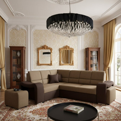 Wakiki Upholstered Corner Sofa Bed With Two Ottomans Left Or Right Storage Dolphin Mechanism 260X96X190Cm Brown And Beige Left - image 1