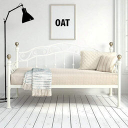 OAT Home Mayfair White & Brass Effect Metal Victorian French Single Day Bed Frame - thumbnail 2