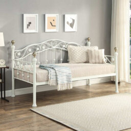 OAT Home Mayfair White & Brass Effect Metal Victorian French Single Day Bed Frame