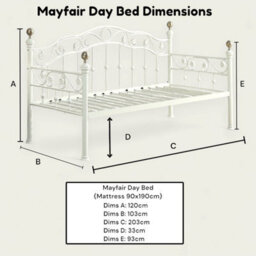 OAT Home Mayfair White & Brass Effect Metal Victorian French Single Day Bed Frame - thumbnail 9