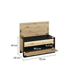 Arte Quant 03 Hallway Bench In Oak Artisan & Black - 920mm X 490mm X 400mm - Sleek Storage With Led Illumination - thumbnail 4