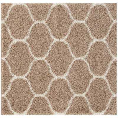 The Rugs Moroccan Shaggy Rugs And Runners Soft Fluffy Trellis Design High Pile Beige And Ivory Living Room Kitchen Hallway 620 - image 1