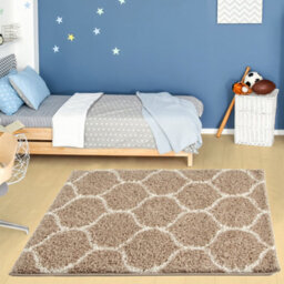 The Rugs Moroccan Shaggy Rugs And Runners Soft Fluffy Trellis Design High Pile Beige And Ivory  Living Room Kitchen Hallway 620 - thumbnail 5