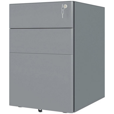 3 Drawer Metal Filing Cabinet Lockable 5 Wheels Compact Under Desk Grey - image 1
