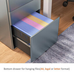 3 Drawer Metal Filing Cabinet Lockable 5 Wheels Compact Under Desk Grey - thumbnail 5